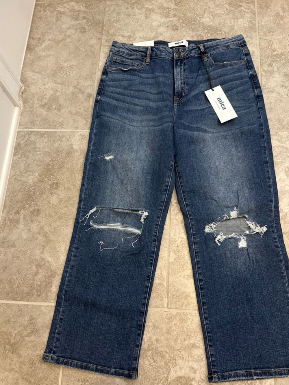 Mica Distressed Boyfriend Jeans in Dark Blue